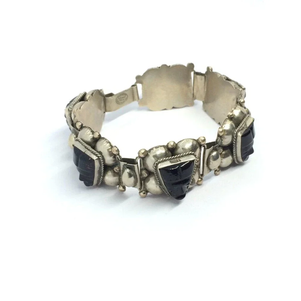 VINTAGE ALPACA Bracelet Mask Hecho En Mexico EGS Guad Jal Silver Tone